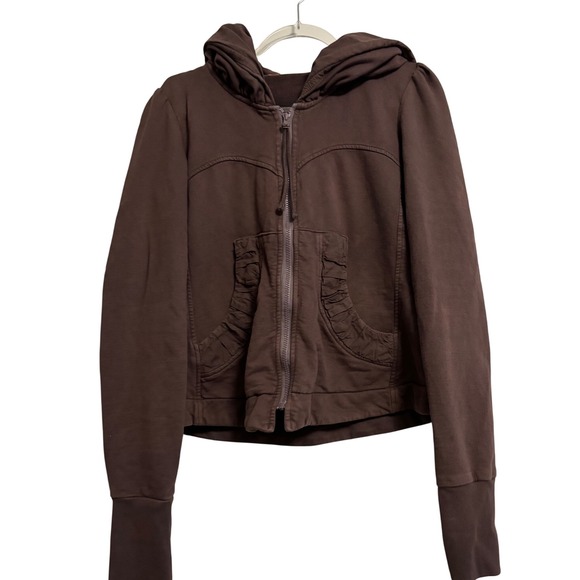 Prairie Underground Tops - Prairie Underground Womens Full Zip Hoodie Ruched Pockets Organic Cotton Sz L